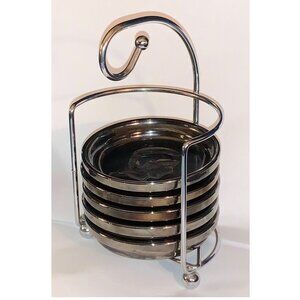 VTG Mercury Glass Silver Spartan Roman Trojan Head Coasters w/ Holder (Set of 5)